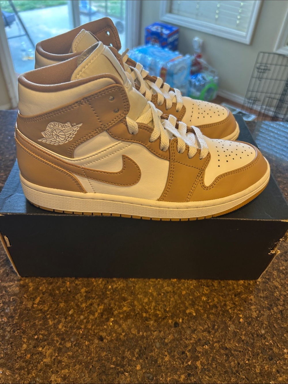 Jordan High Top Sneakers in White and Tan
